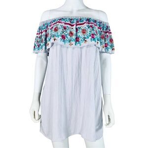 The Impeccable Pig Floral Embroidered Off-the -shoulder Mini Dress